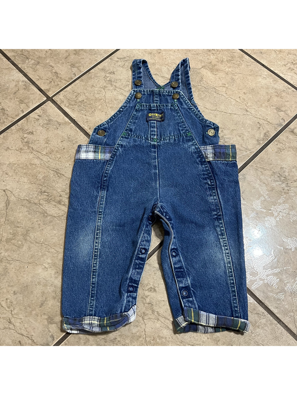 Vintage OshKosh Plaid Denim Plaid Lined Denim Overalls Preppy Vestback Baby 18M